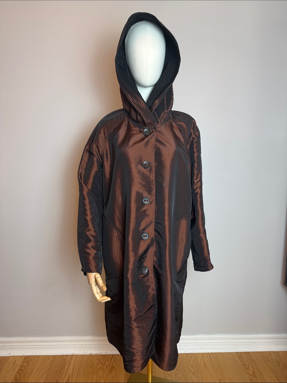 Mycra Pac Donatella Reversible Travel Raincoat Bronze Gold Pleated Hood